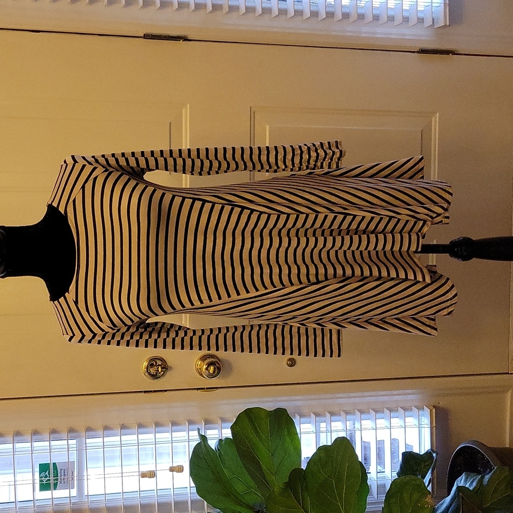 Altar'd State cream black stripe dress round neck long slv exposed back XS EUC…